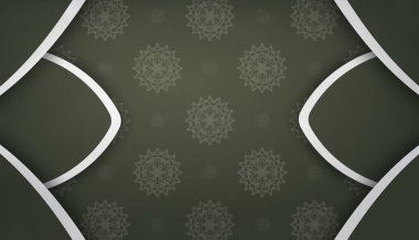 Soyut beyaz süslemeli koyu yeşil pankart ve metin için boşluk