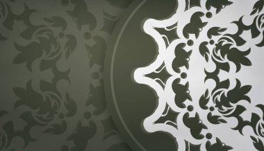 Metnin altında tasarım için soyut beyaz süslemeli koyu yeşil pankart