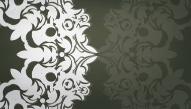 Logonuz ya da metniniz altında tasarım için soyut beyaz süslemeli koyu yeşil pankart