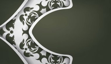 Metin altında tasarım için soyut beyaz desenli koyu yeşil pankart