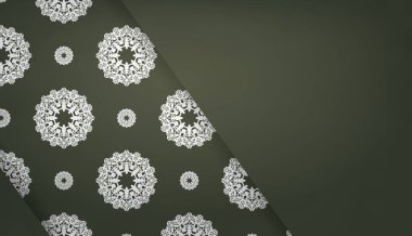 Logonuz veya metniniz altında tasarım için Yunan beyaz süslemeleri bulunan koyu yeşil pankart