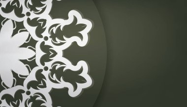 Logo tasarımı için Hint beyaz süslemeleri olan koyu yeşil bir pankart.