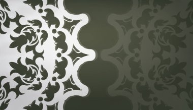 Metnin altında tasarım için gösterişli beyaz süslemeli koyu yeşil pankart