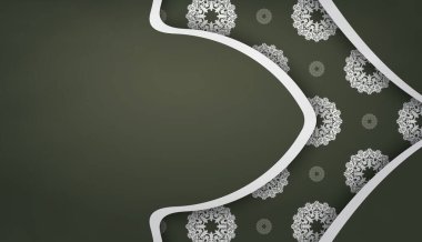 Logonuz ya da metniniz altında tasarım için lüks beyaz süslemeli koyu yeşil bayrak