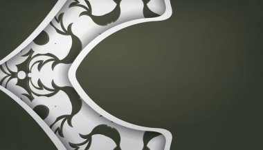 Logonuz veya metniniz altında tasarım için klasik beyaz süslemeli koyu yeşil pankart