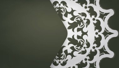 Eskimiş beyaz süslemeleri ve logo alanı olan koyu yeşil pankart