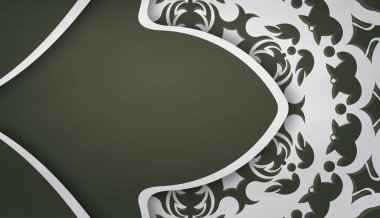 Metin altında tasarım için klasik beyaz desenli koyu yeşil pankart