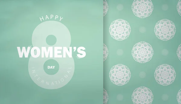 Greeting Card Template March International Womens Day Mint Color Vintage — Stock Vector