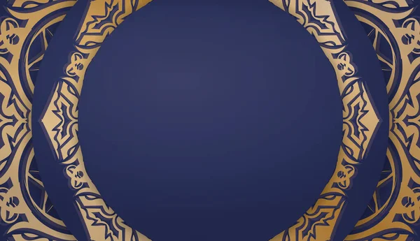 Baner Mörkblå Färg Med Mandala Guld Prydnad För Design Din — Stock vektor