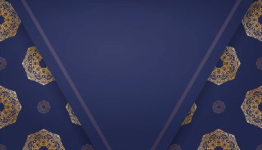 Logo veya metin için soyut altın süslemeli koyu mavi pankart