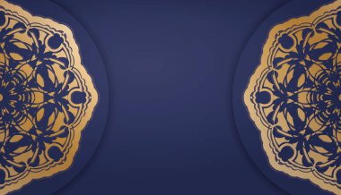 Logo veya metin altında tasarım için soyut altın süslemeli koyu mavi pankart