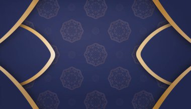 Koyu mavi pankart, Hint altınları ve logo veya metin için yer.