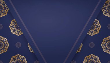 Logo ya da metin altında tasarım için lüks altın süslemeleri olan koyu mavi bir bayrak.