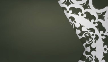 Metnin altında tasarım için klasik beyaz süslemeli koyu yeşil pankart