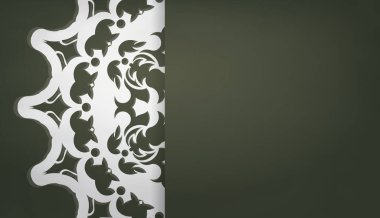 Eskimiş beyaz süslemeli koyu yeşil pankart ve metin için yer