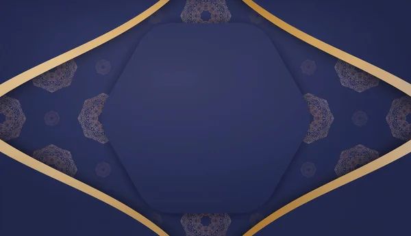 Темно Синий Баннер Индийскими Золотыми Орнаментами Дизайна Вашим Логотипом Текстом — стоковый вектор
