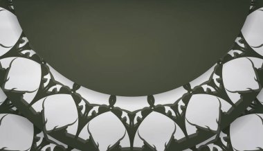 Logonuz veya metniniz altında tasarım için mandala beyazı süslemeli koyu yeşil renk pankartı