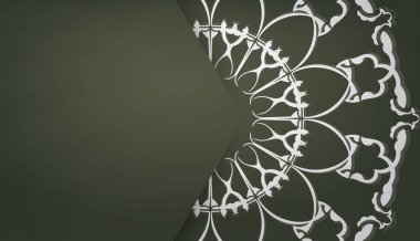 Metnin altında tasarım için mandala beyazı süslemeli koyu yeşil renk pankart