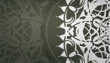 Logo veya metin altında tasarım için mandala beyaz desenli koyu yeşil renk baner