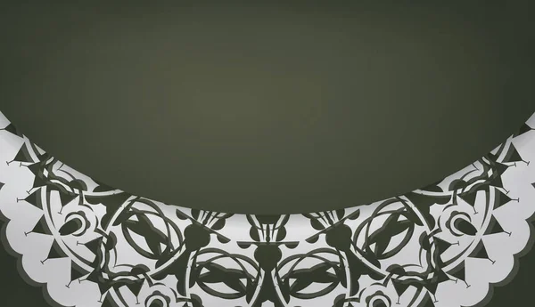 Фон Темно Зеленого Цвета Мандаловым Белым Орнаментом Дизайна Логотипом Текстом — стоковый вектор
