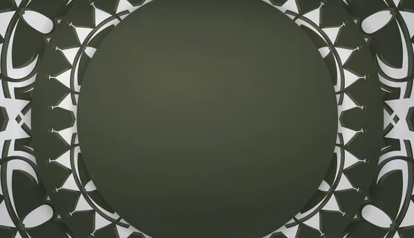 Baner Mörkgrön Färg Med Mandala Vit Prydnad För Design Din — Stock vektor
