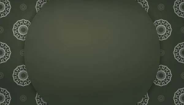 Baner Couleur Vert Foncé Avec Motif Blanc Mandala Pour Conception — Image vectorielle