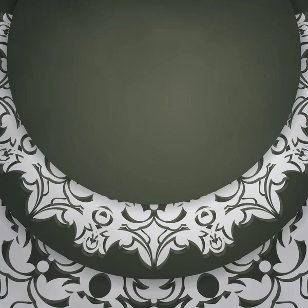 Broschyr Mörkgrön Färg Med Mandala Vit Prydnad För Din Design — Stock vektor
