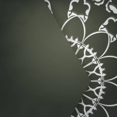 Koyu yeşil renkli tebrik broşürü ve markanız için Hint beyaz süslemeleri..