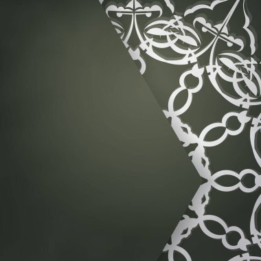 Koyu yeşil renkli tebrik broşürü ve markanız için antika beyaz süsler..