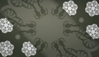 Metin altında tasarım için Yunan beyaz süslemeleri bulunan koyu yeşil arkaplan