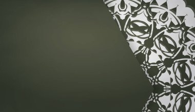 Soyut beyaz desenli koyu yeşil arkaplan ve logo veya metin için boşluk