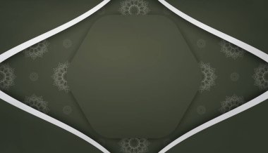 Logonuzun altında tasarım için gösterişli beyaz süslemeli koyu yeşil pankart şablonu