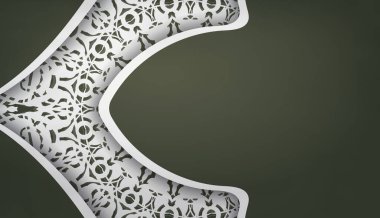 Eskimiş beyaz desenli koyu yeşil pankart şablonu ve logo alanı