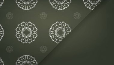 Lükslü beyaz süslemeli koyu yeşil pankart ve metin için yer