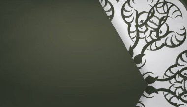 Lüks beyaz desenli koyu yeşil arkaplan ve metin için boşluk