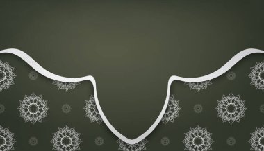 Koyu yeşil afiş şablonu, Hint beyaz süslemeleri ve logo veya metin için yer