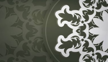 Logonuzun altında tasarım için Hint beyaz süslemeleri olan koyu yeşil bir pankart.