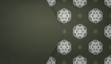 Logo ya da metin tasarımı için Hint beyaz süslemeleri olan koyu yeşil bir pankart