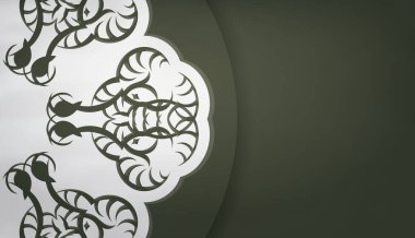 Koyu yeşil arkaplan, mandala beyaz deseni ve metin yeri