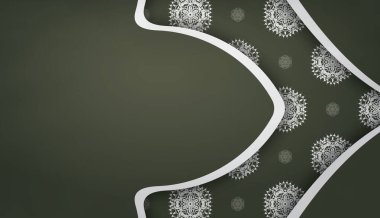 Antika beyaz süslemeleri ve logo veya metin için alanı olan koyu yeşil bir pankart.