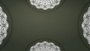 Eskimiş beyaz süslemeli koyu yeşil pankart şablonu ve metin için boşluk