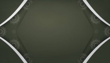 Logonuzun altında tasarım için klasik beyaz süslemeli koyu yeşil pankart şablonu