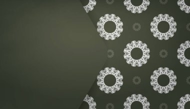 Logo tasarımı için soyut beyaz süslemeli koyu yeşil pankart