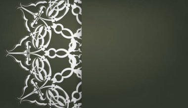 Logo tasarımı için klasik beyaz süslemeli koyu yeşil pankart şablonu