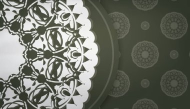 Eski beyaz süslemeli koyu yeşil pankart şablonu ve metin için boşluk