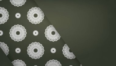 Koyu yeşil afiş şablonu ve Hint beyaz deseni ve logo alanı