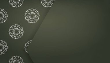 Eskimiş beyaz süslemeleri olan koyu yeşil pankart şablonu ve logo veya metin için boşluk