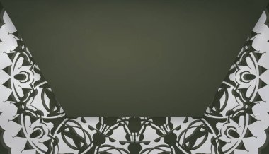 Logo veya metin tasarımı için klasik beyaz süslemeli koyu yeşil arkaplan