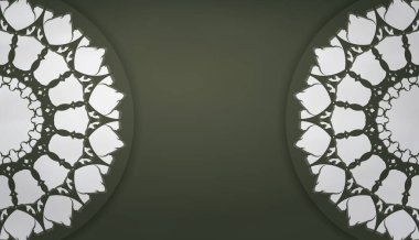 Logo veya metin altında tasarım için mandala beyaz desenli koyu yeşil pankart