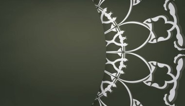 Logo veya metin tasarımı için Yunan beyaz süslemeleri içeren koyu yeşil pankart şablonu